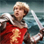 Pixelated static image of a person with light hair wearing red and silver armor-like clothing against a blue background.