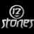 Static pixelated icon featuring a circular logo with stylized '12' above the word 'stones' in bold, angular lettering on black background.