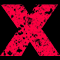 A 2x2 contact sheet of a four-frame animation featuring red and black X symbols with pixelated textures, transitioning between solid red on black background and black on red background, with