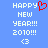 Blue background displays 'HAPPY NEW YEAR!!! 2010!!!' text with a red heart replacing the 'Y' in HAPPY and a white '<3' symbol below.