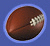 A pixelated football with a white and gray patch on its right side, set against a blue background with a light blue circular border.