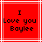 Red square icon with white lines and black text reading "I Love you Baylee" in pixelated font