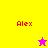 Pixelated with four colored sections displaying "Alex" text and two star icons in different positions
