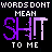 Pixelated purple text 'SHIT TO ME' repeated in a pattern with shifting background text variations on black