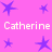 A static image with a bright pink background featuring purple star shapes and repeated white text reading "Catherine" in two