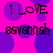 A static image with a bright pink background and purple circular shapes, displaying repeated text "i LOVE" and "asvahhsh" in black pixelated font.