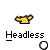 Static pixel art icon showing a yellow headless figure with black outlines and gray accents on a light gray background, below which is the text "Headless" in bold blocky font.