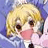 Pixelated anime-style icon of a character with short blonde hair, brown eyes, and a pink mouth, set against a blue and white background.