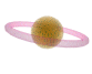 A circular brown sphere with a pink ring orbiting it, shown in four where the ring's orientation shifts from tilted to nearly perpendicular to the sphere