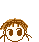 Two pixelated cartoon heads with brown hair and white faces; left head has open eyes, right head has closed eyes under a pink sun symbol.