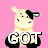 Pixelated cow with black-and-white patches on a pink background, holding text that changes from 'GOT' to 'MILK?'