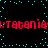 Red pixelated text repeats horizontally across a black background with scattered cyan dots, forming a static visual pattern.