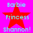 A static image with a bright pink background featuring a red star and light blue text reading "Barbie Princess shannon!" in a pixelated style.