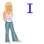 Pixelated image of a blonde woman in a white tank top and blue jeans with text appearing sequentially as 'I', then 'I love', then 'I love you' across four