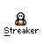 Pixelated character with white body and orange base, displaying multiple poses including standing, arm-raising, and head-turning, with "Streaker" text below.