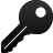 Black key icon with white circular hole and white checkered line on shaft against light gray background