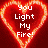 A pixelated heart-shaped icon with a red and orange gradient background and white text reading 'you Light My Fire!' in a blocky font.