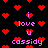 Pixelated red hearts float over a black background with repeated pink text reading 'i love u cassidy' in multiple positions.