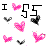 Static pixel art icon set featuring text and heart symbols in black, pink, and gray tones on white background.