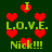Green background with red pixelated hearts and green text reading "I L.O.V.E. Nick!!!" in a repeating pattern.