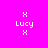 Pixelated icon with 'Lucy' text surrounded by four 'X' symbols on a bright pink background, with light pink rectangular overlays shifting position across frames.