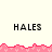 Pixelated text 'HALES' repeated across a cream background with pink jagged borders, partially obscured by a gray overlay.