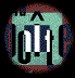 Animated circular icon with pixelated text '101' and a blue square, cycling through color variations including red-green-blue gradients.