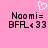Pink background with pixelated text 'Naomi= BFAL_ 33' and a white heart symbol above the left instance of the text.
