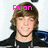 Two side-by-side pixelated images of a person with brown hair wearing dark clothing, each labeled with pink text above the head.