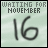 Pixelated text and numbers on a light green background with subtle wave patterns, featuring small heart symbols in bottom-right corners of two