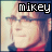 nine identical pixelated images showing a person with glasses and red clothing, each labeled 'mikey' in varying color schemes