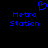 Blue pixelated text "Metro Station" appears twice on a black background with a blue heart symbol above the left instance.