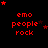 Red text 'emo people rock' on black background with red stars, stars shift position across frames.