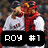 Two pixelated figures in sports uniforms embrace, one wearing red with a yellow helmet and the other white with brown hair, beneath text reading "ROY #1" on black background.