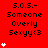 Red background displays repeated text "S.O.S.- Someone Overly Sexy<3" with white heart symbols appearing in varying quantities across the