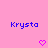 Pink background with blue text 'Krysta' on left and right, two pink pixelated hearts below center.