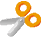 Two pixelated frames of a pair of orange-handled scissors with silver blades on a gray background, showing slight motion blur in the left frame.