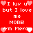 Red background with white pixelated text and pink hearts repeating 'I luv u but I love me MORE! fym Meron' in two