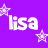 Purple background with white pixelated text 'lisa' repeated twice, surrounded by four white star shapes.