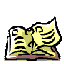 Four pixelated book icons arranged in a , each showing a different page-flip animation state with yellow pages and brown covers