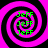 Four identical spiral patterns with black and magenta stripes, each containing three stacked instances of the text 'JeFF' in green pixelated font.