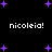 Black background with scattered purple plus-shaped stars and repeated white text 'nicoleia!' in pixelated font.