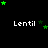 A black background displays the word "Lentil" in white text with green star animations above and around it.
