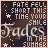 A 4x3 contact sheet of a 12-frame animated icon showing text-based animation with the phrase "FATE FELL SHORT THIS TIME YOUR SMILE FADES IN THE SUMMER" on a dark background with white stars and pixelated text effects.