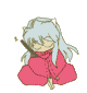 Animated character with light blue hair in red robe, shown from three angles: front view holding staff, side view, and back view lying down.