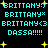 Pixelated cyan text and yellow stars on black background, displaying repeated 'BRITTANY' variations and 'DASSA!!!!!' with animated star positions.