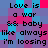 Pixelated text repeats 'Love is a war && baby like always I'm loosing' over cyan and magenta checkered background.