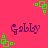 A static image with a bright pink background featuring repeated purple text "Gabby" and green pixelated square patterns at corners.