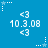Blue background with repeating white pixelated text and star icons, each group showing '<3', '10.3.08', and another '<3' in a vertical arrangement.