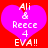 Two identical pixelated heart-shaped icons with pink fill on red background, each displaying white text reading "Ali & Reece 4 EVA!!" in a retro digital style.